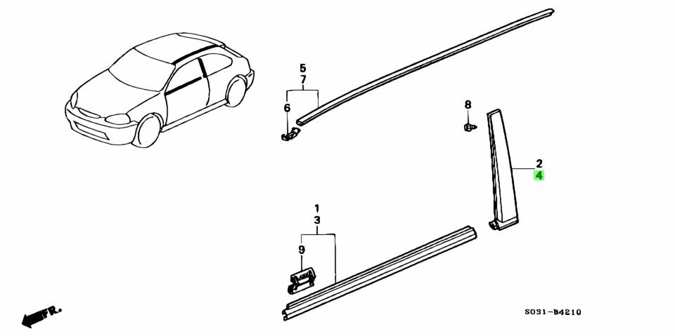 OEM Honda EK CIVIC 96-00 2 Door Pillar Trim (Left and Right)
