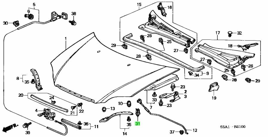 90672-s5a-003 Honda OEM – Bonnet Stay Clip – EP/FN2/S2K