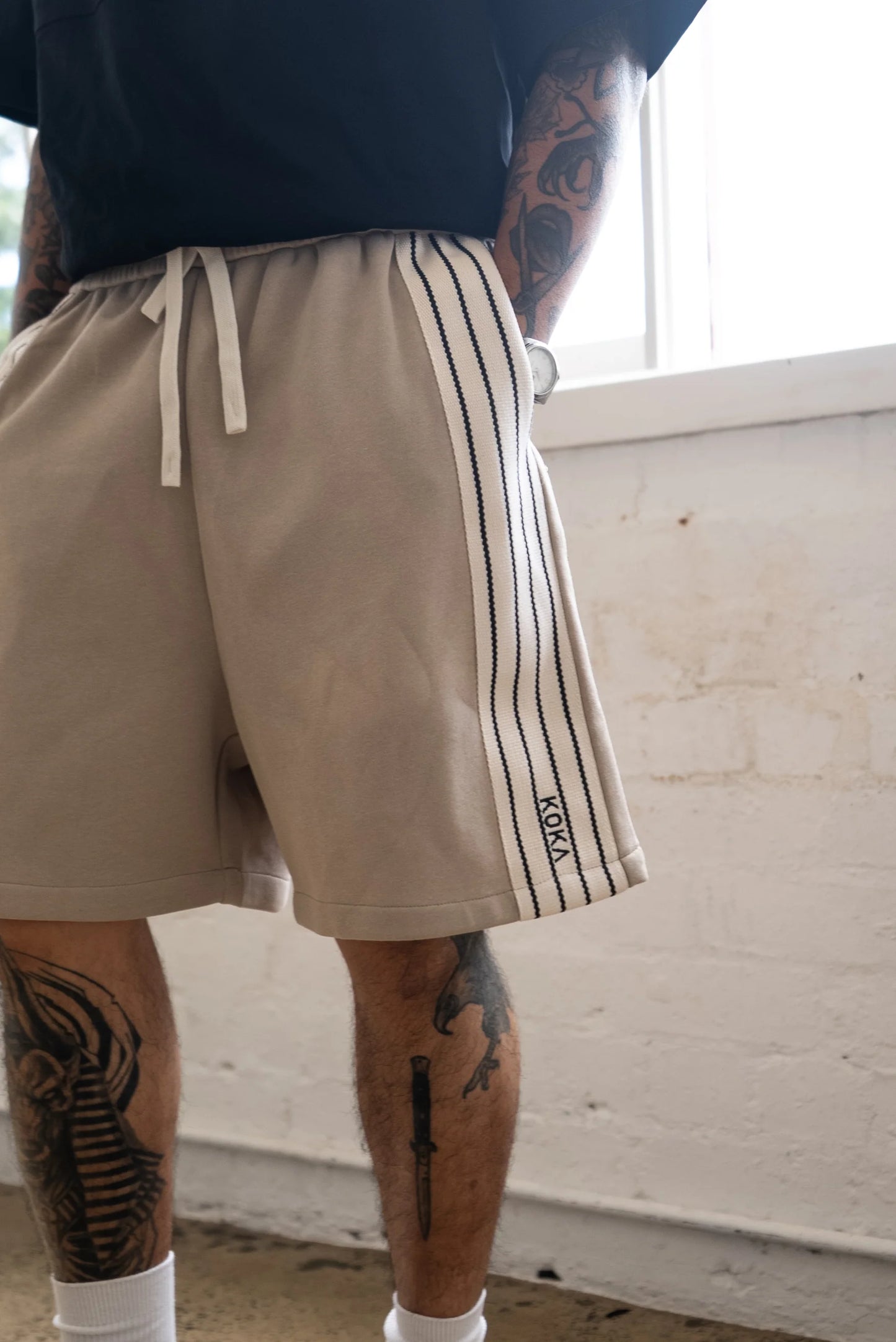 Premium Stripe Shorts // LATTE
