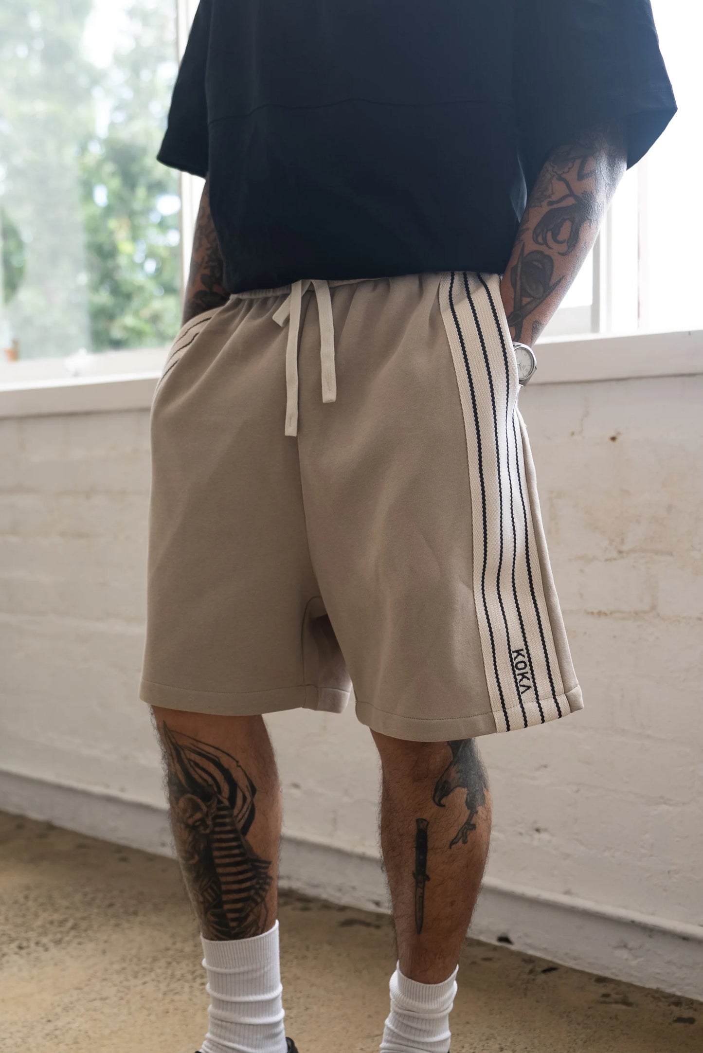 Premium Stripe Shorts // LATTE