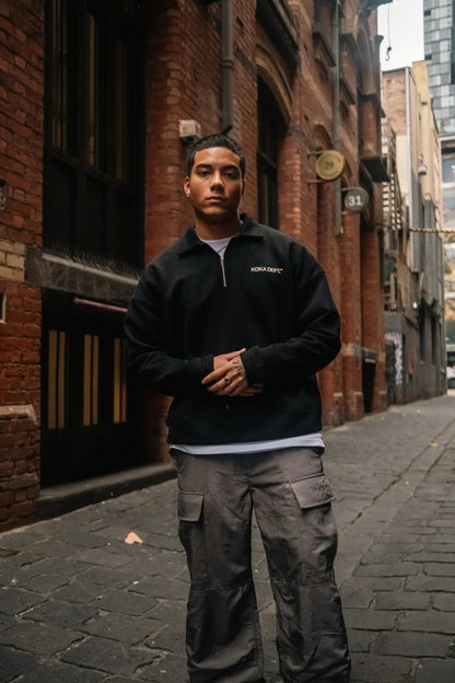 Core Quarter Zip Polo Sweater - Black