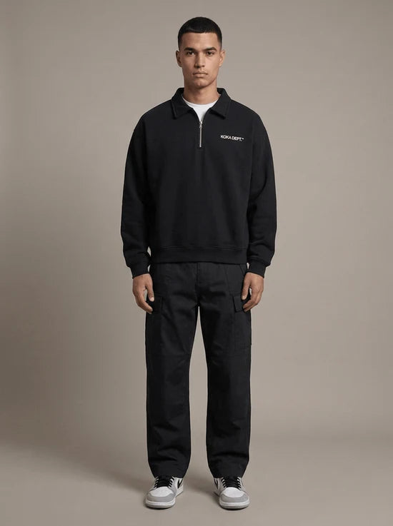 Core Quarter Zip Polo Sweater - Black