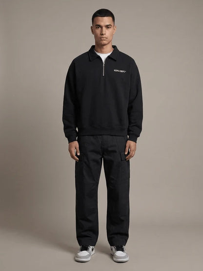 Core Quarter Zip Polo Sweater - Black